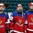 KAMLOOPS, BC - APRIL 1: Russia's Iya Gavrilova #8, Yekaterina Smolentseva #17 and Valeria Pavlova #15 are all smiles after a 4-1 quarterfinal round win over Sweden at the 2016 IIHF Ice Hockey Women's World Championship. (Photo by Andre Ringuette/HHOF-IIHF Images)


